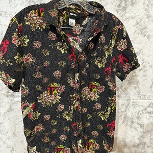 Star Wars Men's Button-Up Shirt Dark/Floral Boba Fett size XS Short Sleeve